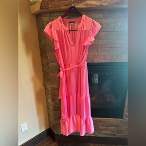 Tommy Hilfiger Pink Midi Dress with Ruffles
